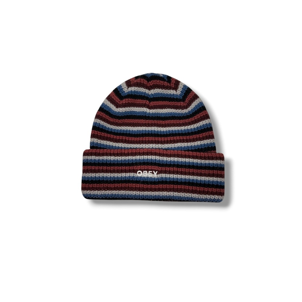 Obey‎ Future Stripe Beanie Unisex OS Multicolor Striped Embroidered Logo Knit